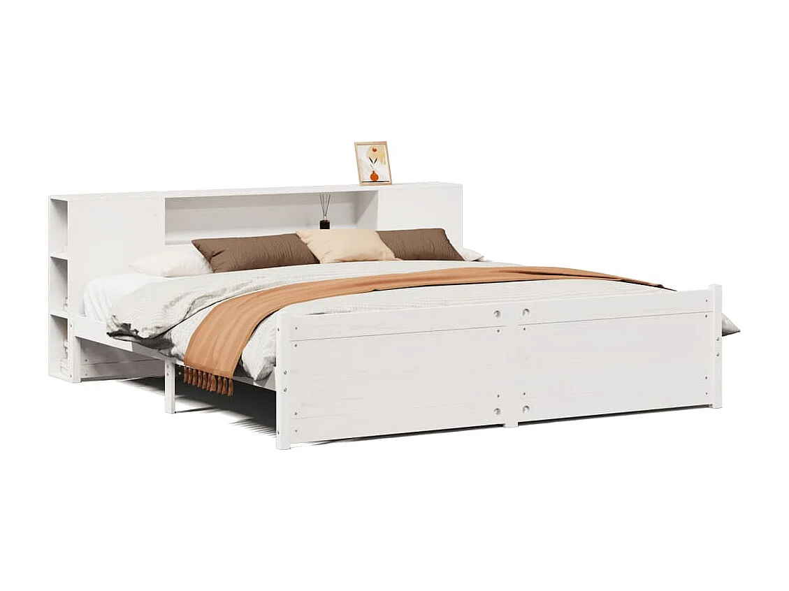 Cama com estante sem colchão 200x200 cm pinho maciço branco