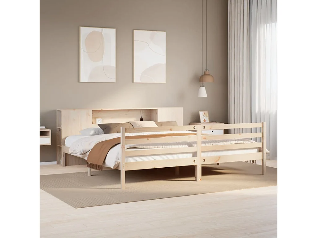 Cama com estante sem colchão 200x200 cm pinho maciço