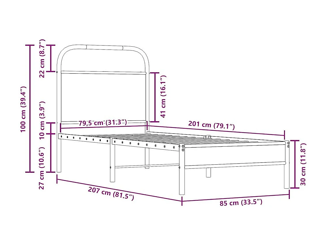 Cadre de lit sans matelas 80x200cm chêne fumé bois d'ingénierie