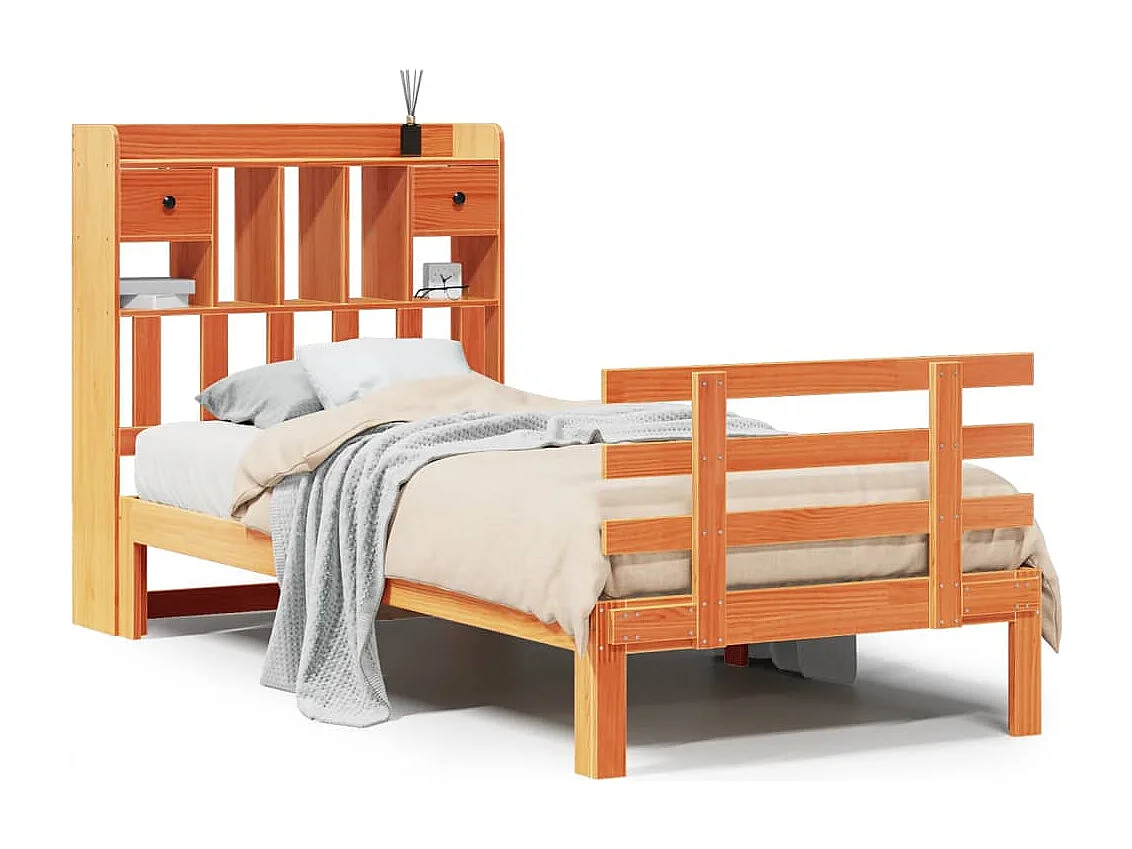 Cama con estantería sin colchón madera maciza marrón 75x190 cm