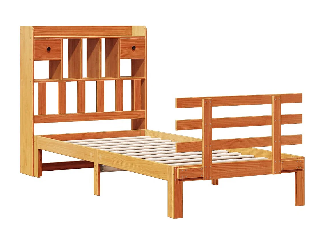 Cama con estantería sin colchón madera maciza marrón 75x190 cm