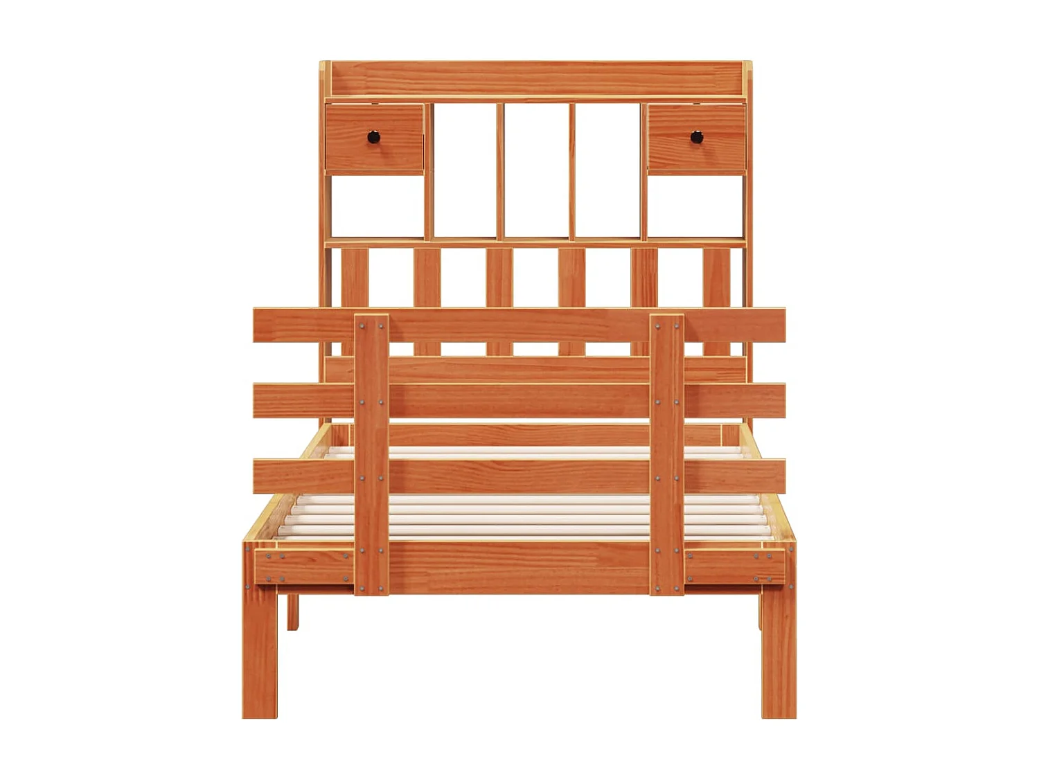 Cama con estantería sin colchón madera maciza marrón 75x190 cm