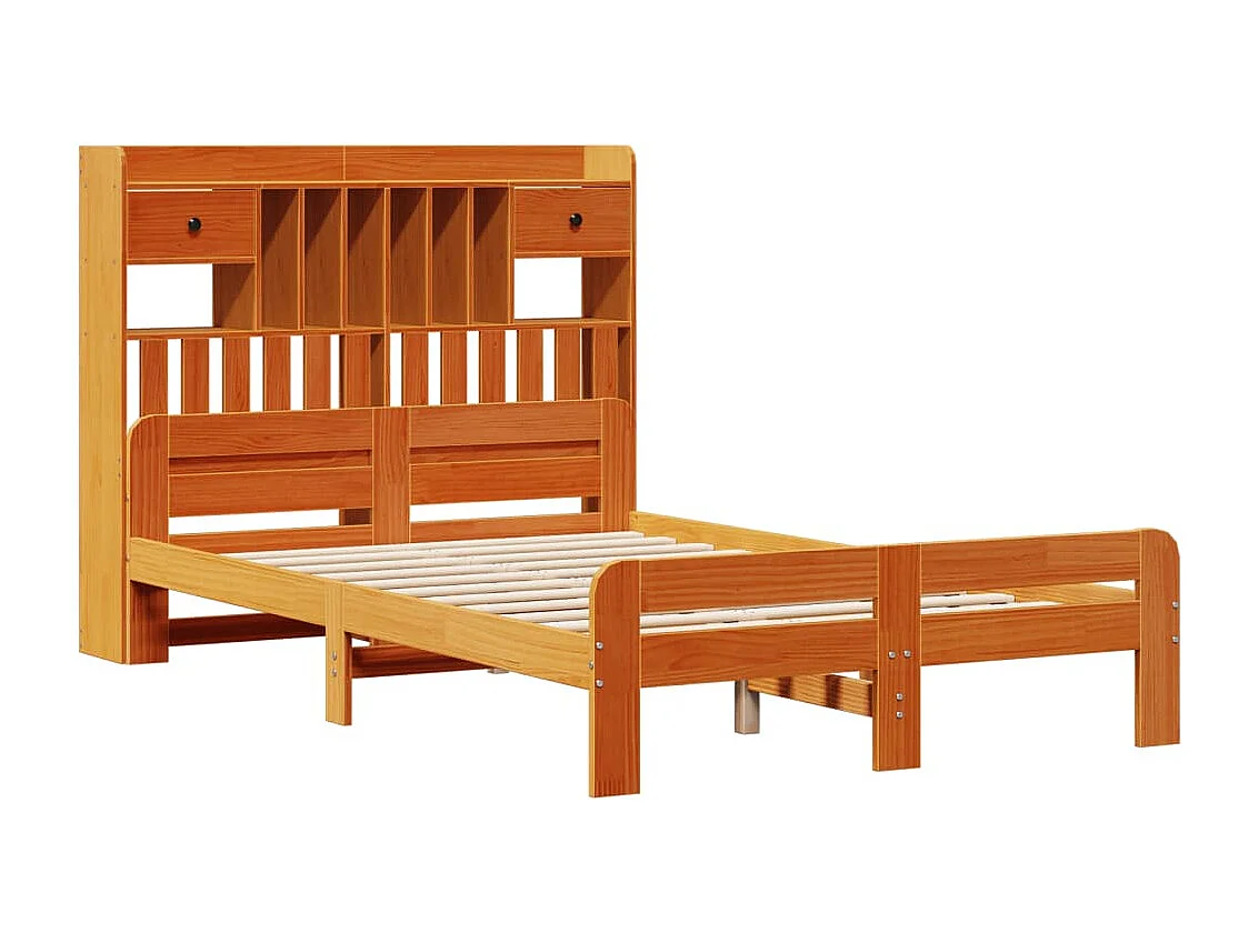 Lit bibliothèque sans matelas cire marron 135x190 cm pin massif