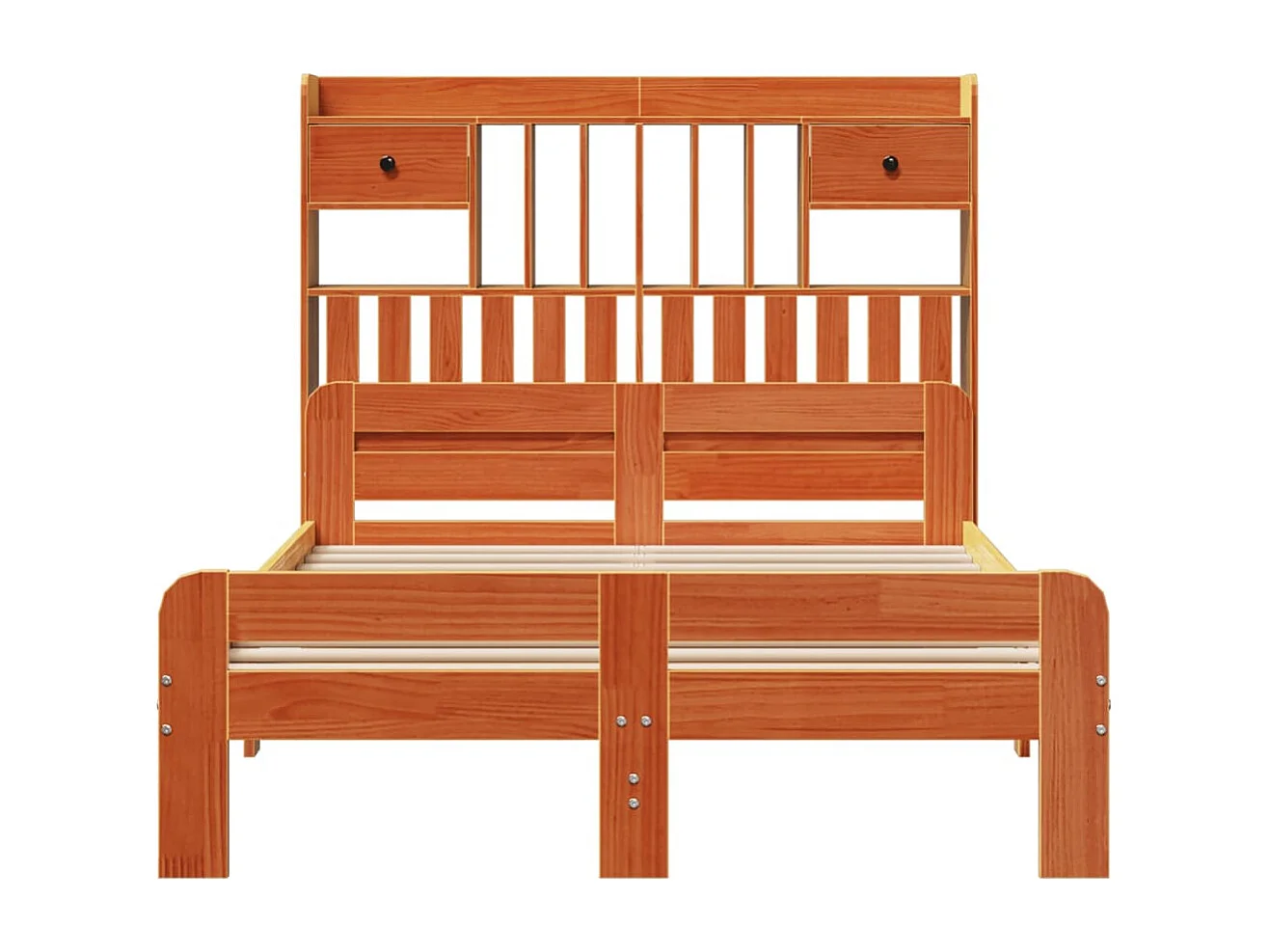 Lit bibliothèque sans matelas cire marron 135x190 cm pin massif