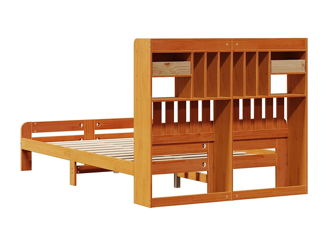 Lit bibliothèque sans matelas cire marron 135x190 cm pin massif