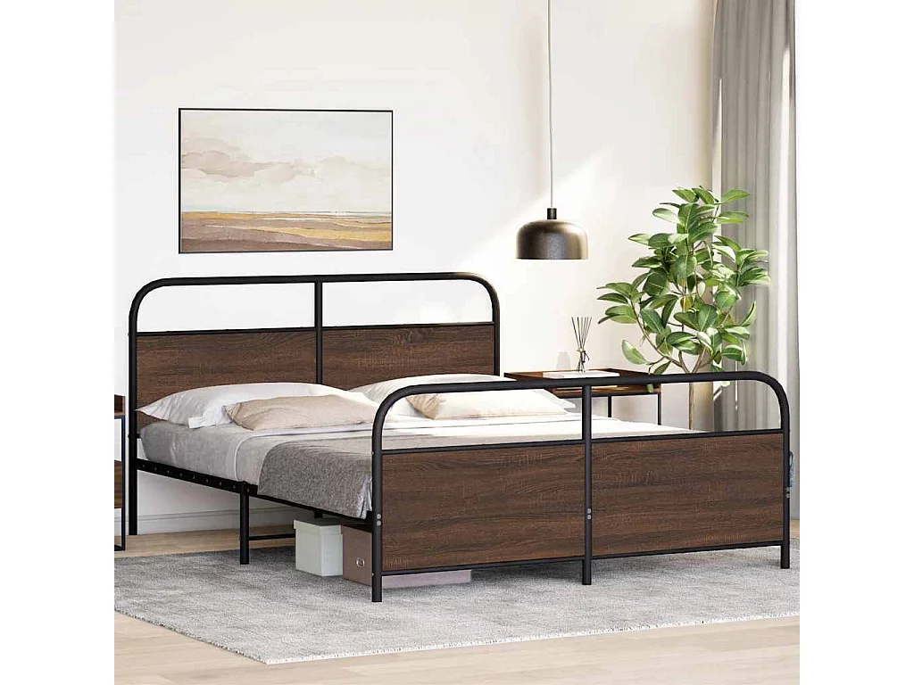 Cadre de lit en métal sans matelas chêne marron 160x200 cm