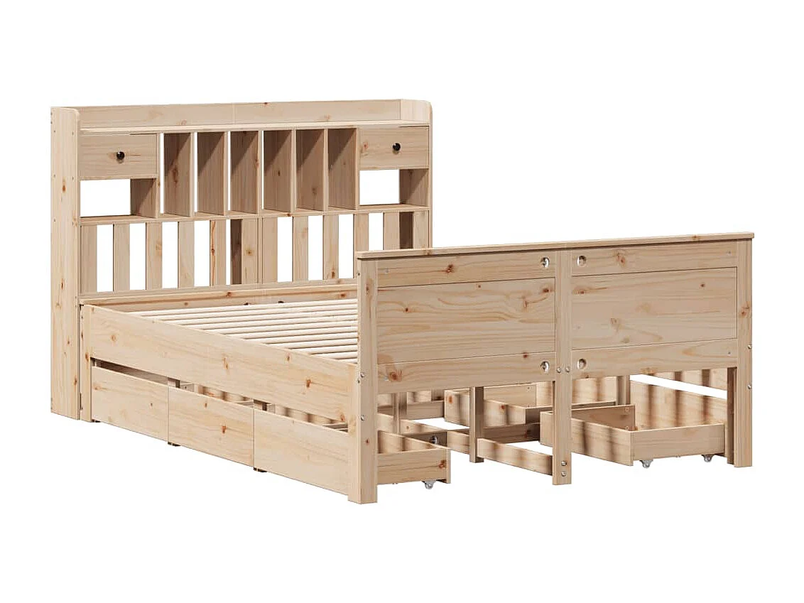 Lit bibliothèque sans matelas 140x200 cm bois massif de pin