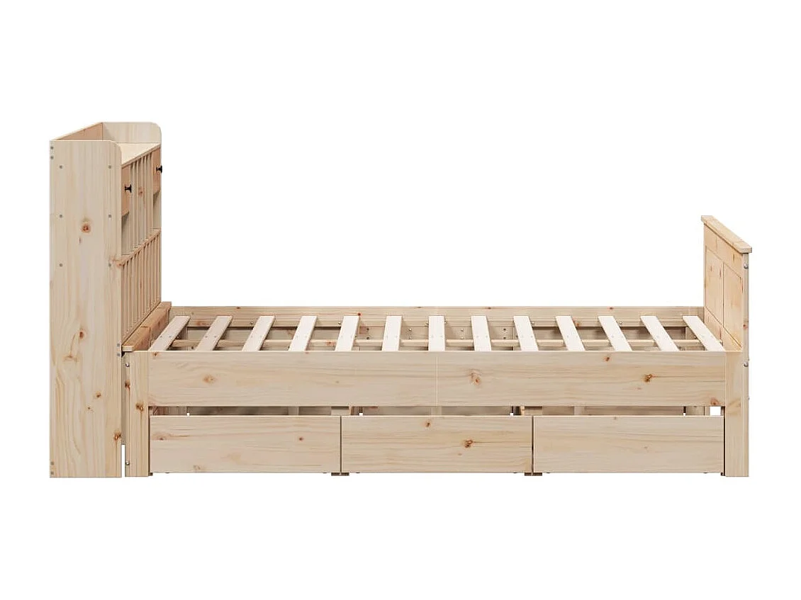 Lit bibliothèque sans matelas 140x200 cm bois massif de pin
