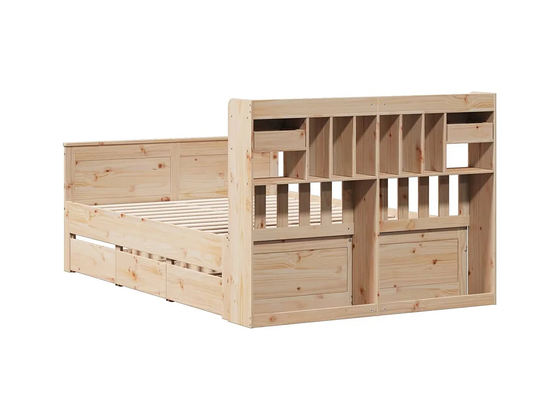 Lit bibliothèque sans matelas 140x200 cm bois massif de pin