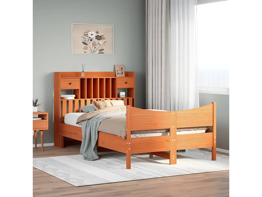 Cadre de lit sans matelas cire marron 135x190cm bois pin massif