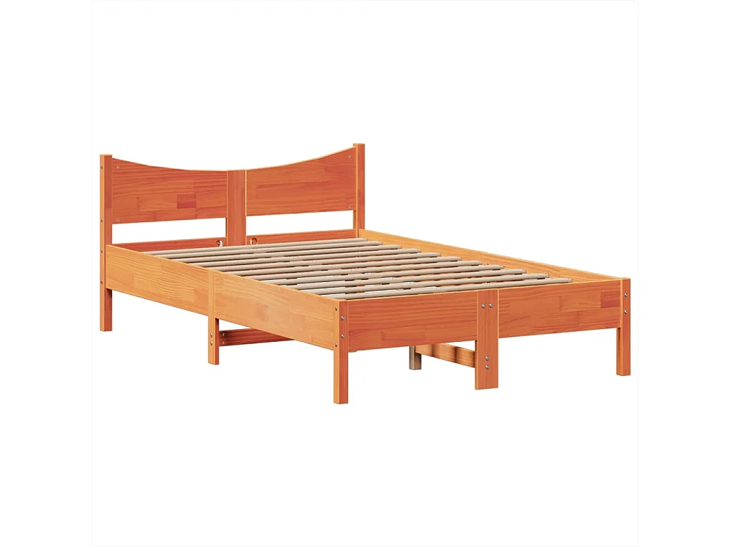 Cadre de lit sans matelas cire marron 135x190cm bois pin massif
