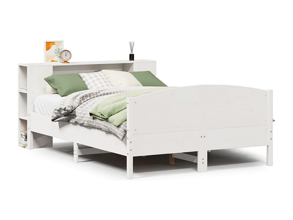 Cama com estante sem colchão 150x200 cm pinho maciço branco