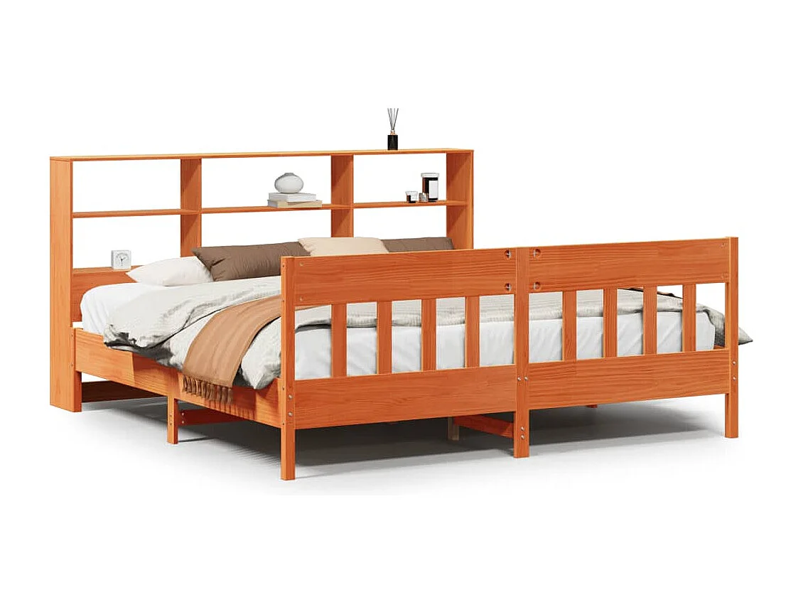 Cama sin colchón madera maciza de pino marrón cera 200x200 cm
