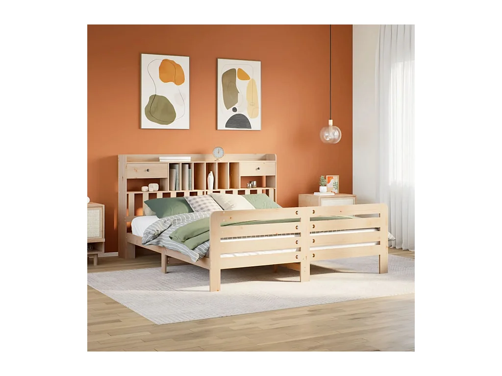 Lit bibliothèque sans matelas 180x200 cm bois massif de pin