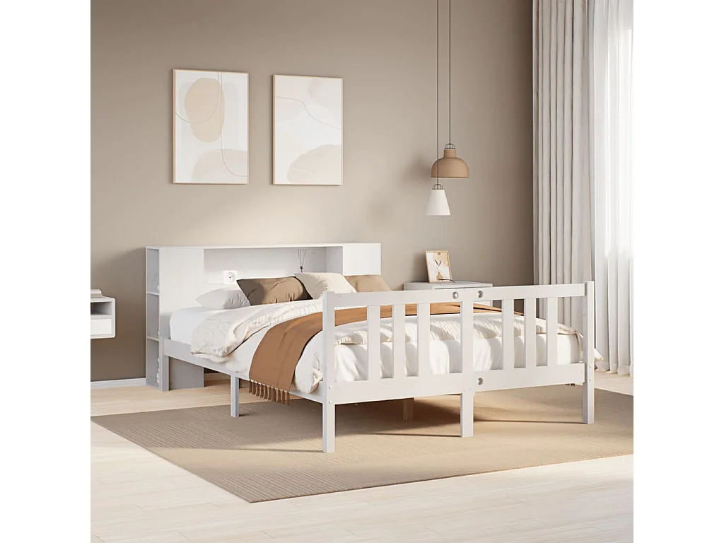 Cama com estante sem colchão 140x200 cm pinho maciço branco