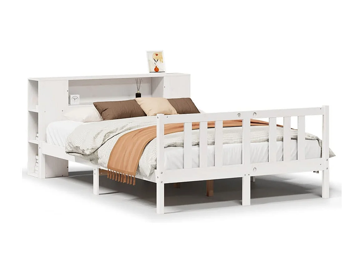 Cama com estante sem colchão 140x200 cm pinho maciço branco