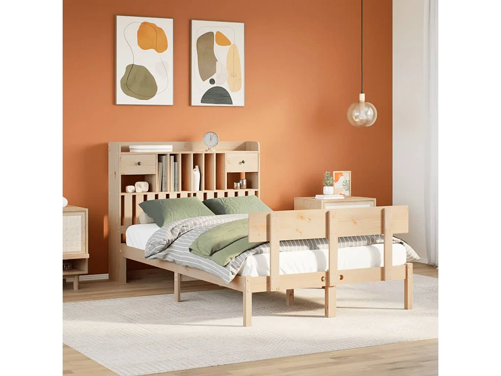 Cama con estantería sin colchón madera maciza de pino 135x190cm