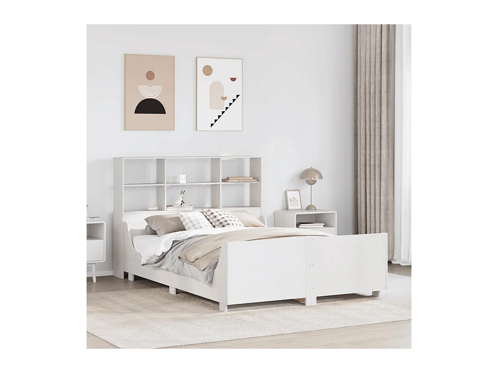 Cama con estantería sin colchón madera maciza blanca 120x200 cm