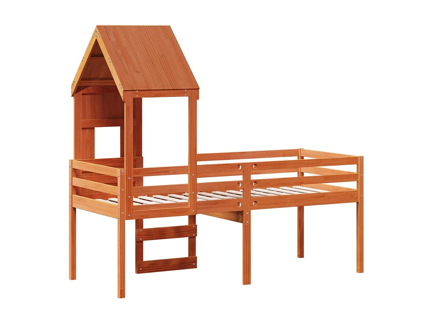 Cama alta com telhado 90x200 cm pinho maciço castanho-mel