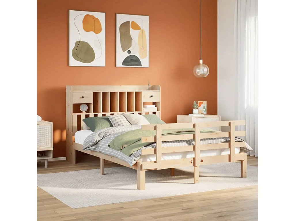 Cama con estantería sin colchón madera maciza de pino 160x200cm