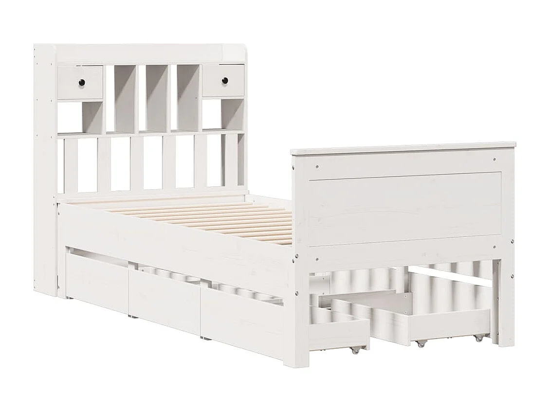 Lit bibliothèque sans matelas blanc 90x200cm bois de pin massif