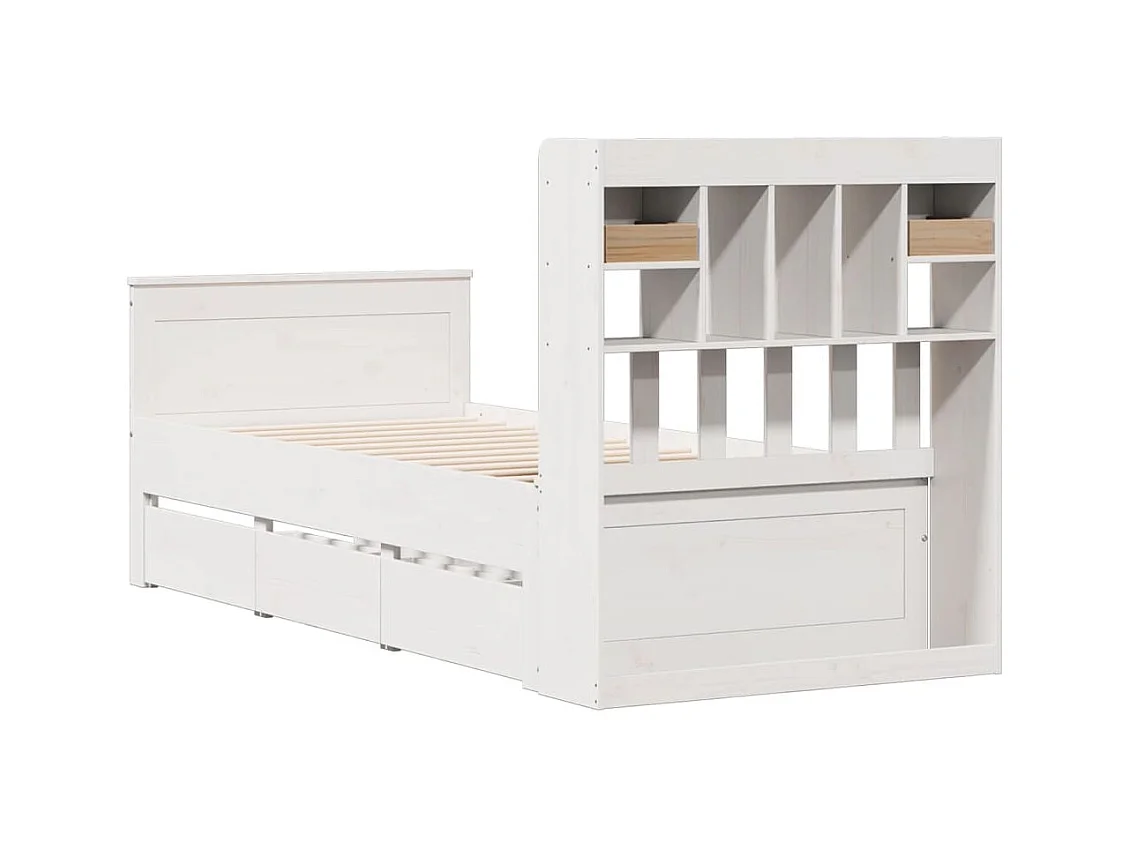 Lit bibliothèque sans matelas blanc 90x200cm bois de pin massif