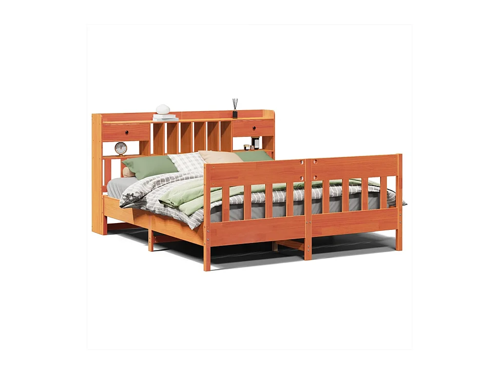 Cadre de lit sans matelas cire marron 200x200cm bois pin massif