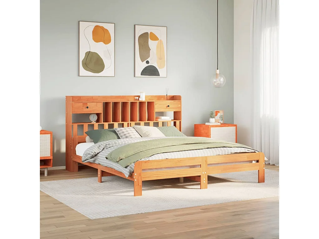 Cama com estante sem colchão 200x200 cm pinho maciço