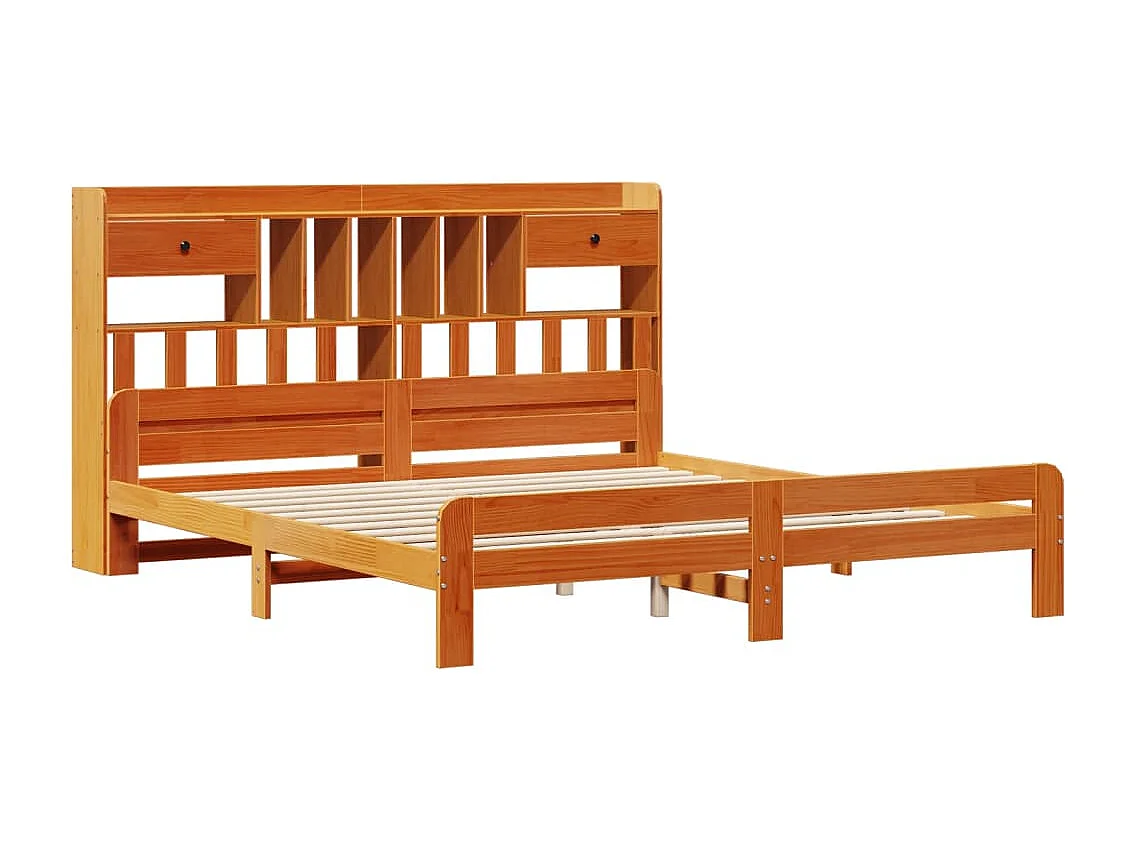 Lit bibliothèque sans matelas cire marron 200x200 cm pin massif