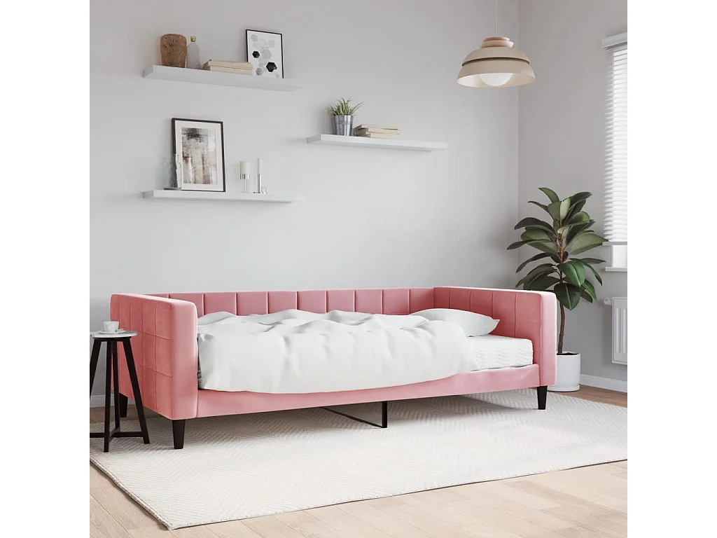 Sofá-cama com colchão 100x200 cm veludo rosa