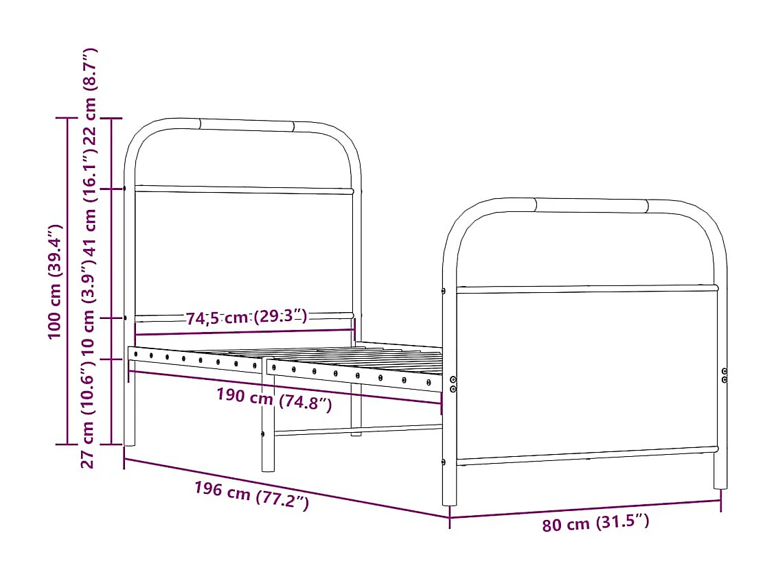 Estructura de cama sin colchón 75x190 cm madera roble Sonoma