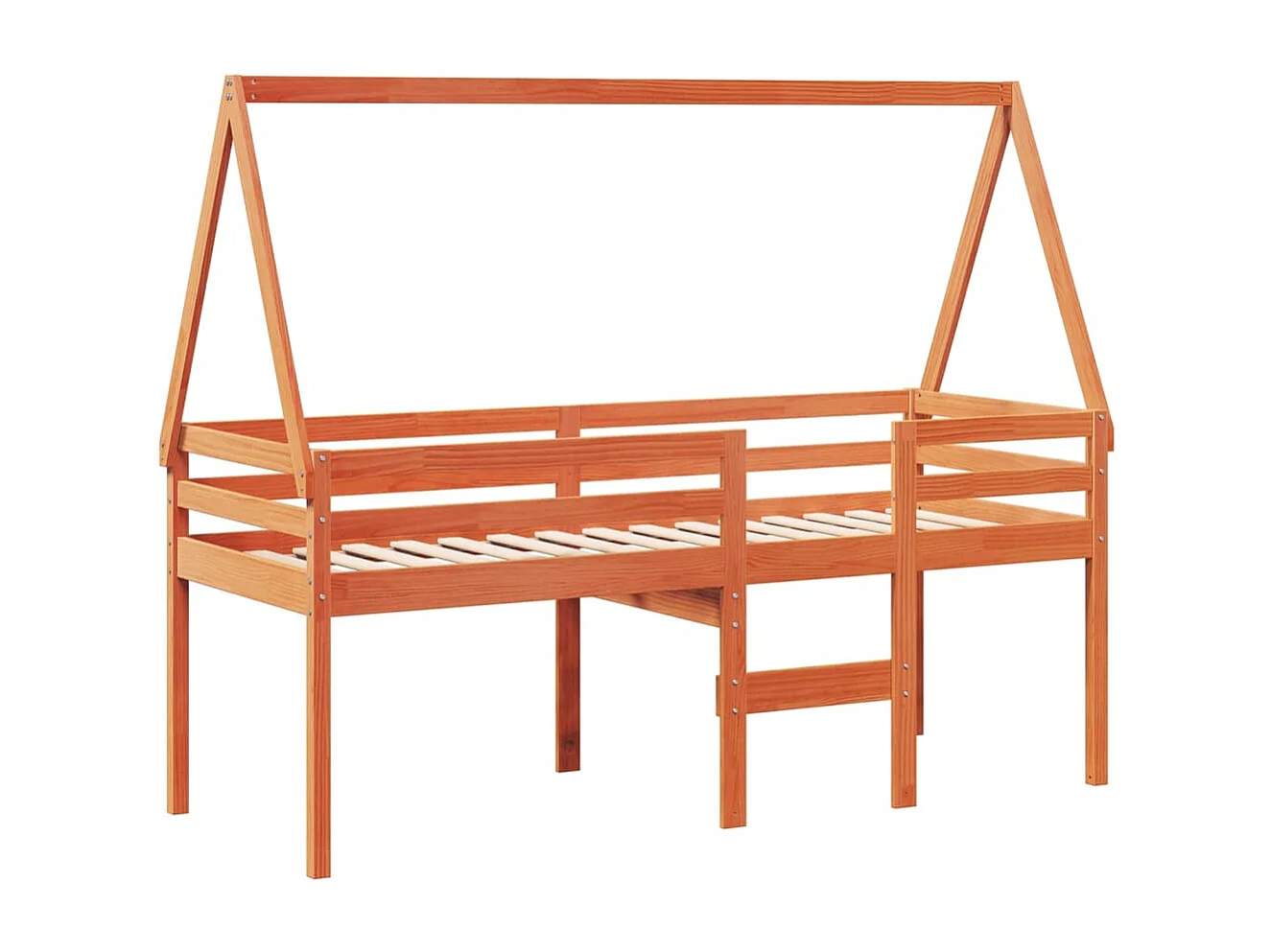 Cama alta com telhado 90x190 cm pinho maciço castanho-mel