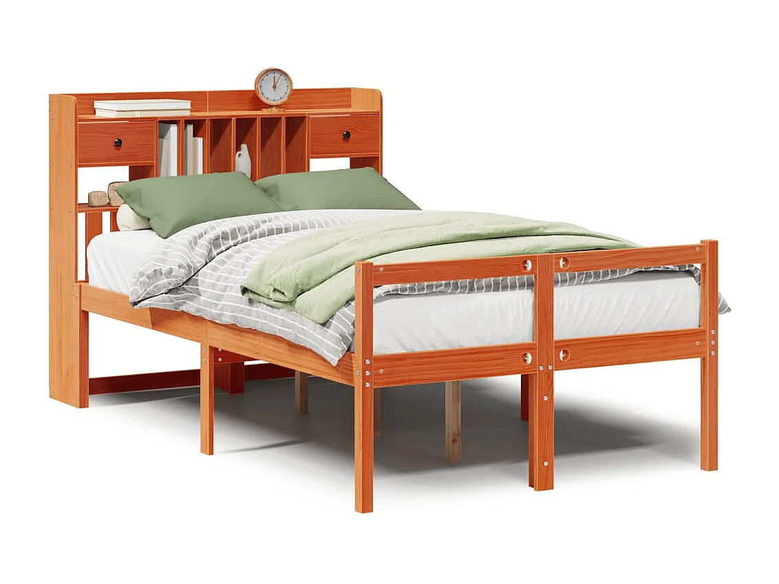 Lit bibliothèque sans matelas cire marron 120x200 cm pin massif