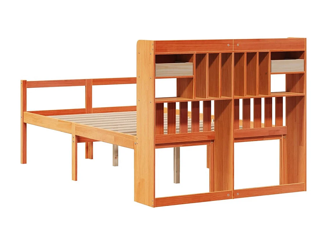 Lit bibliothèque sans matelas cire marron 120x200 cm pin massif