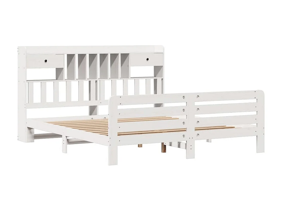 Cama con estantería sin colchón madera maciza blanca 180x200 cm