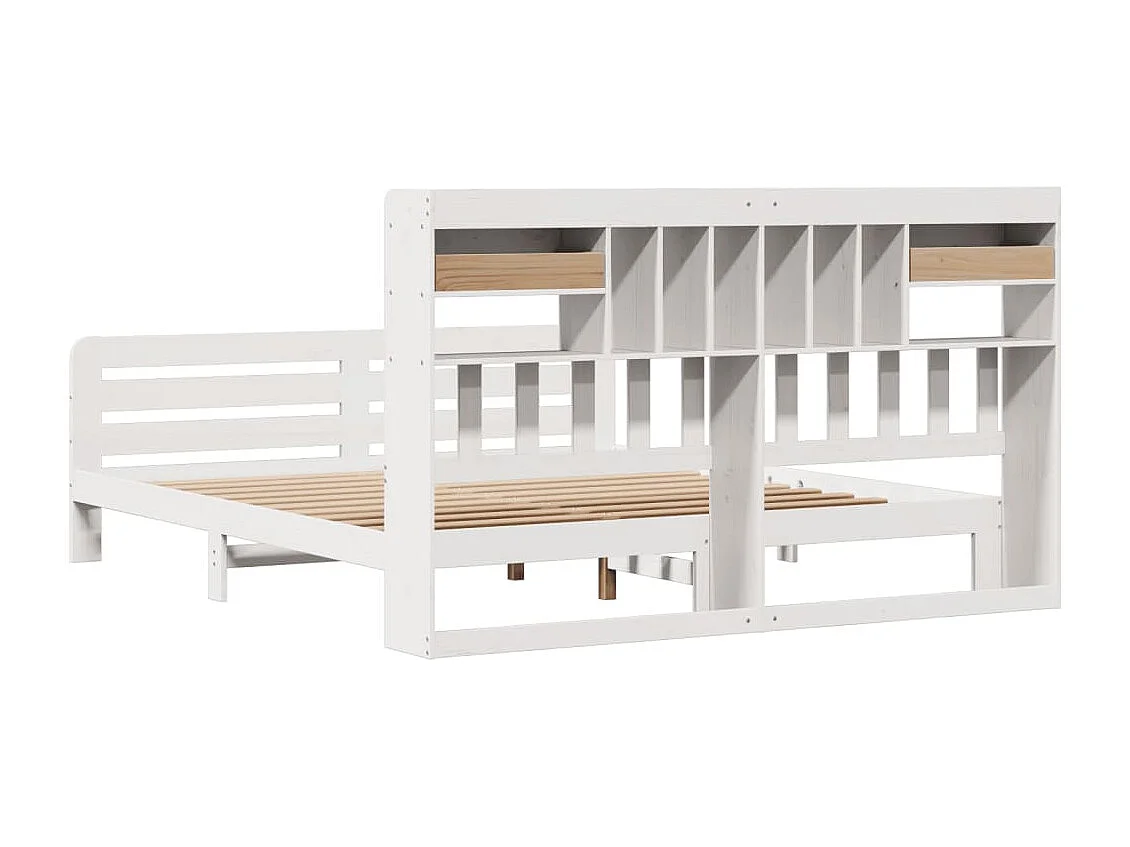 Cama con estantería sin colchón madera maciza blanca 180x200 cm