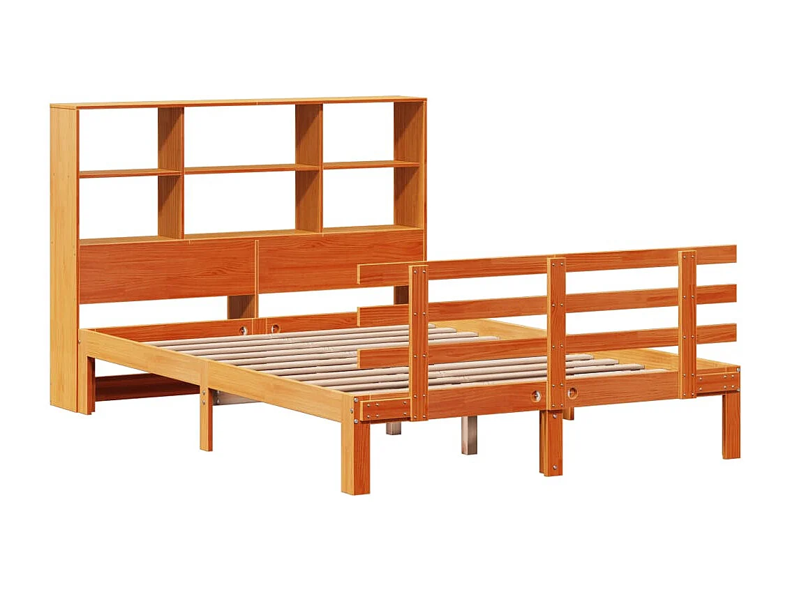 Lit bibliothèque sans matelas cire marron 120x190cm pin massif