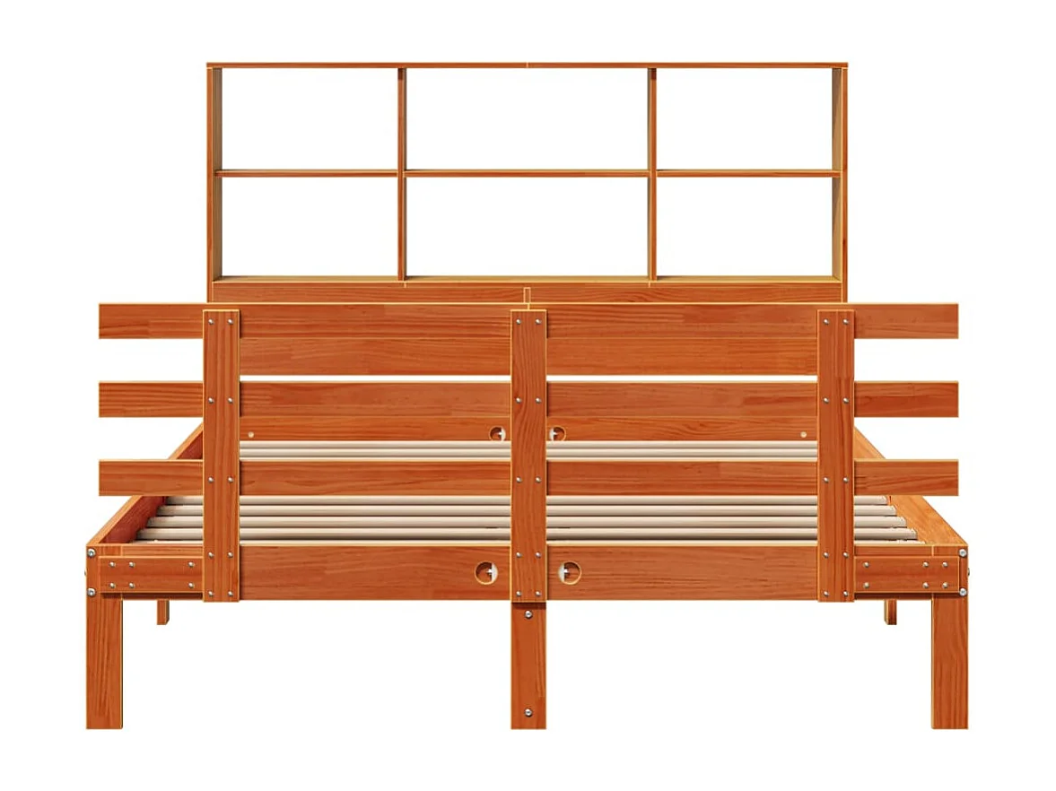 Lit bibliothèque sans matelas cire marron 120x190cm pin massif