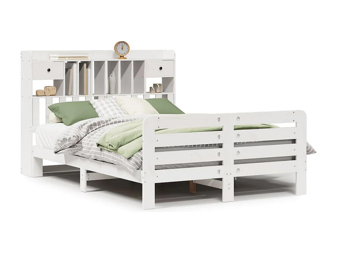 Lit bibliothèque sans matelas blanc 150x200 cm bois pin massif