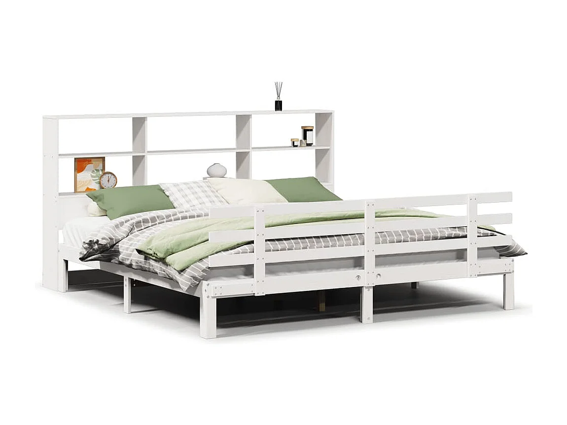 Lit bibliothèque sans matelas blanc 180x200 cm bois pin massif