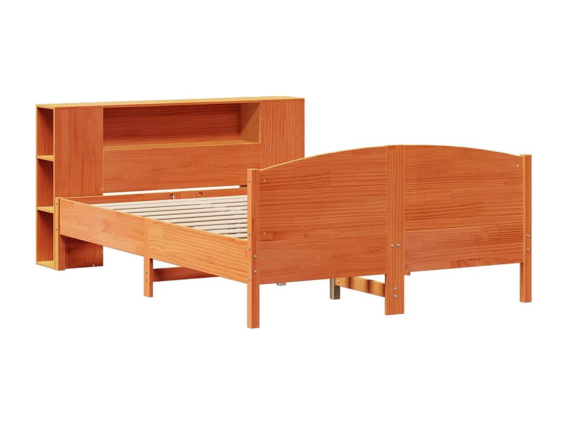 Cama con estantería sin colchón madera maciza marrón 135x190cm