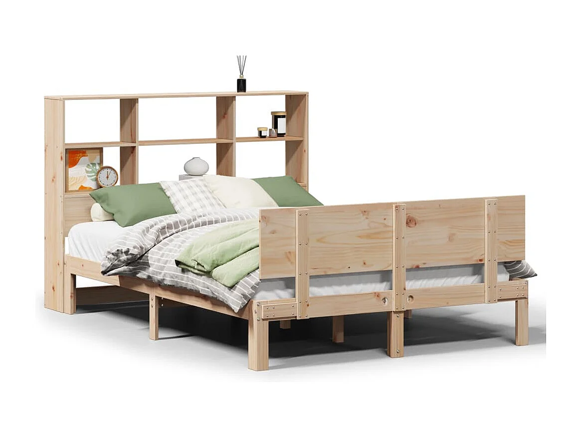 Lit bibliothèque sans matelas 150x200 cm bois massif de pin