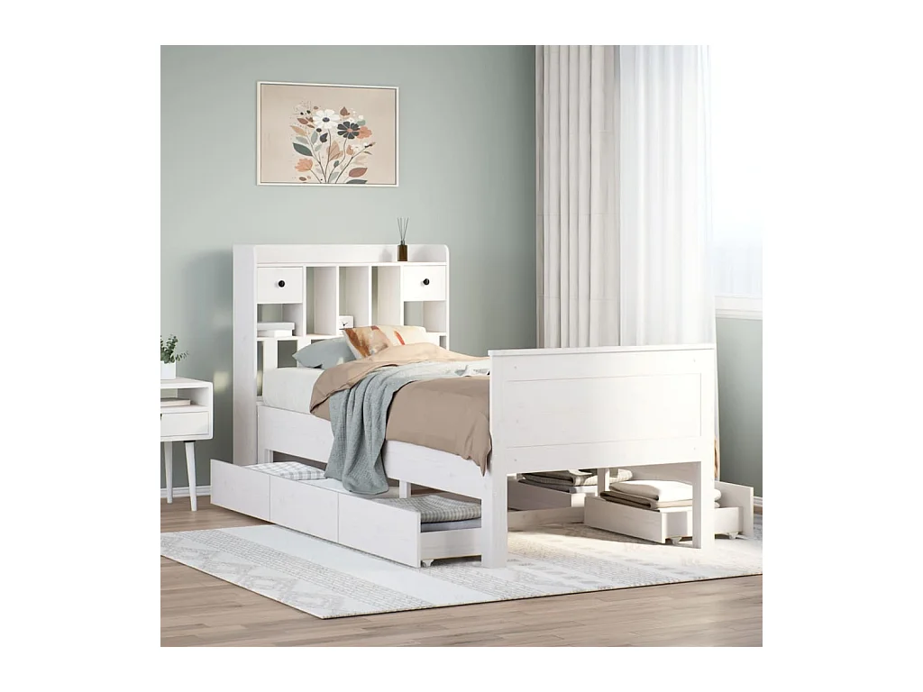 Cama com estante sem colchão 75x190 cm pinho maciço branco