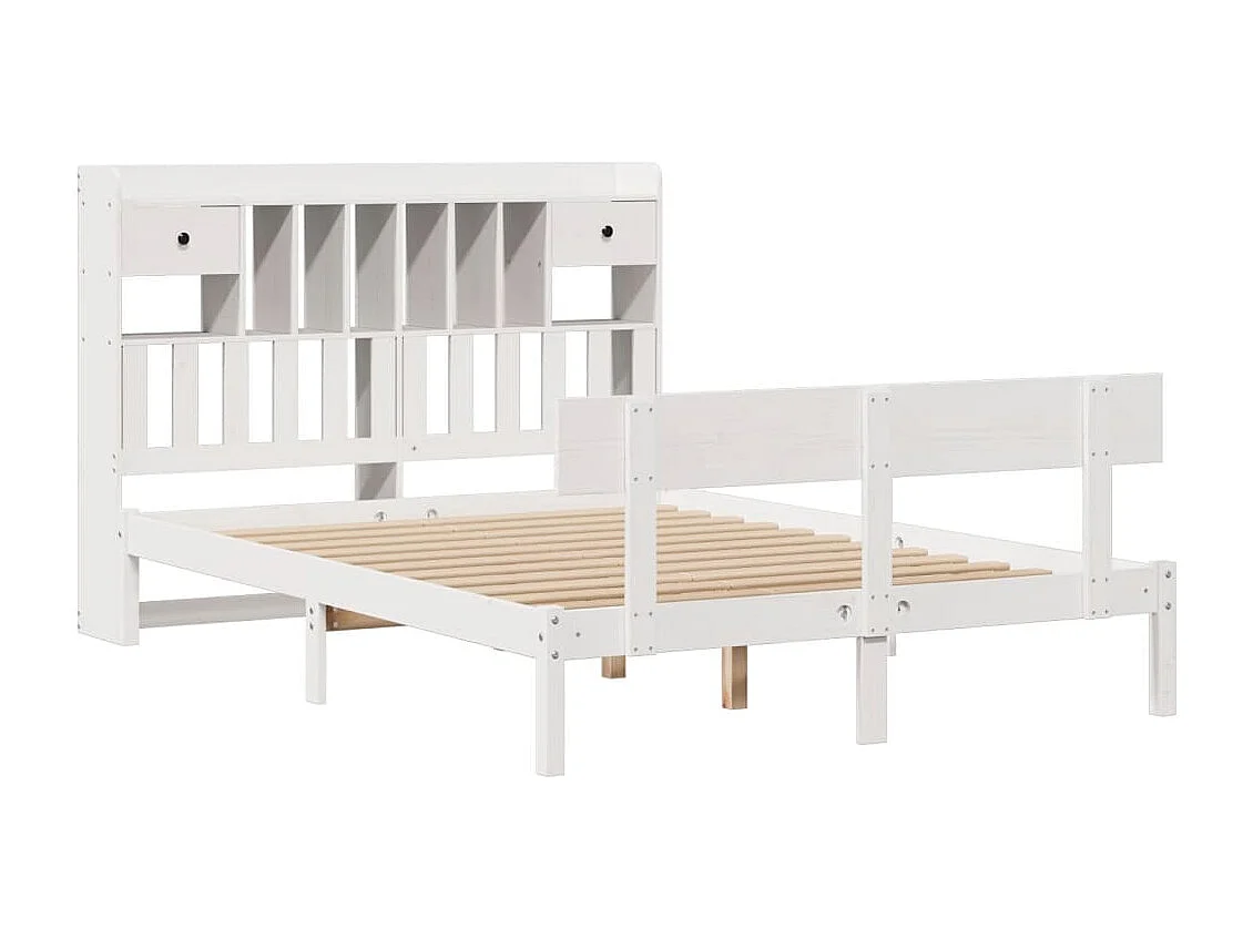 Lit bibliothèque sans matelas blanc 160x200 cm bois pin massif