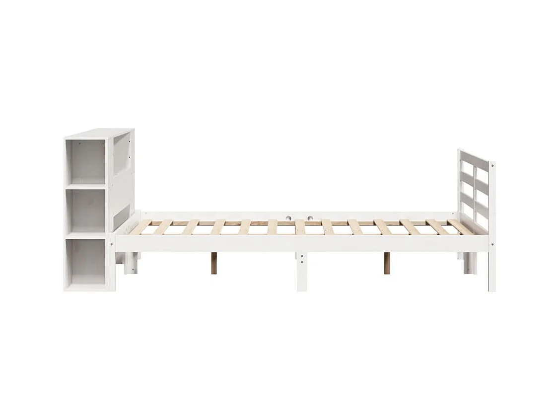 Lit bibliothèque sans matelas blanc 140x190 cm bois pin massif