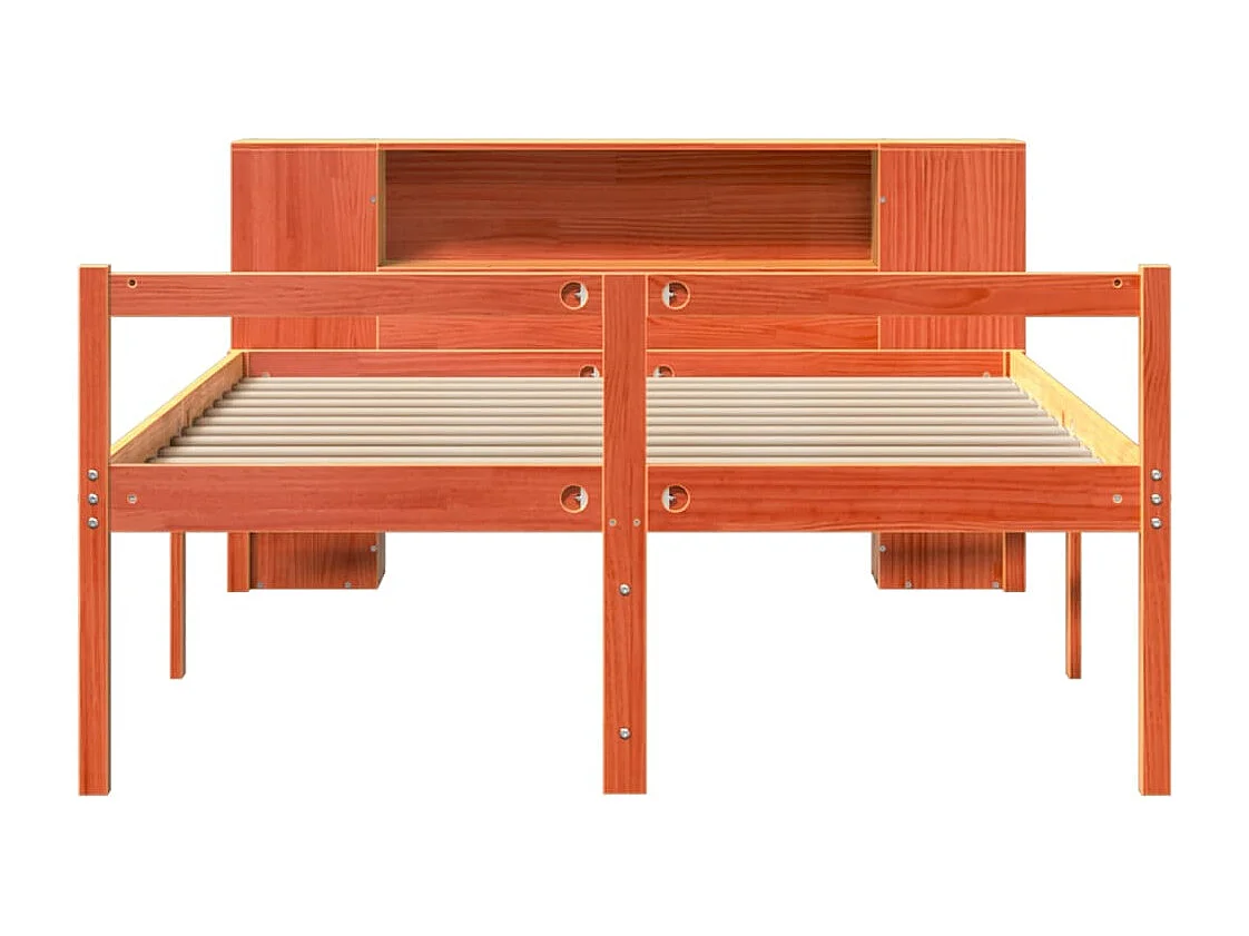Lit bibliothèque sans matelas cire marron 160x200cm bois massif