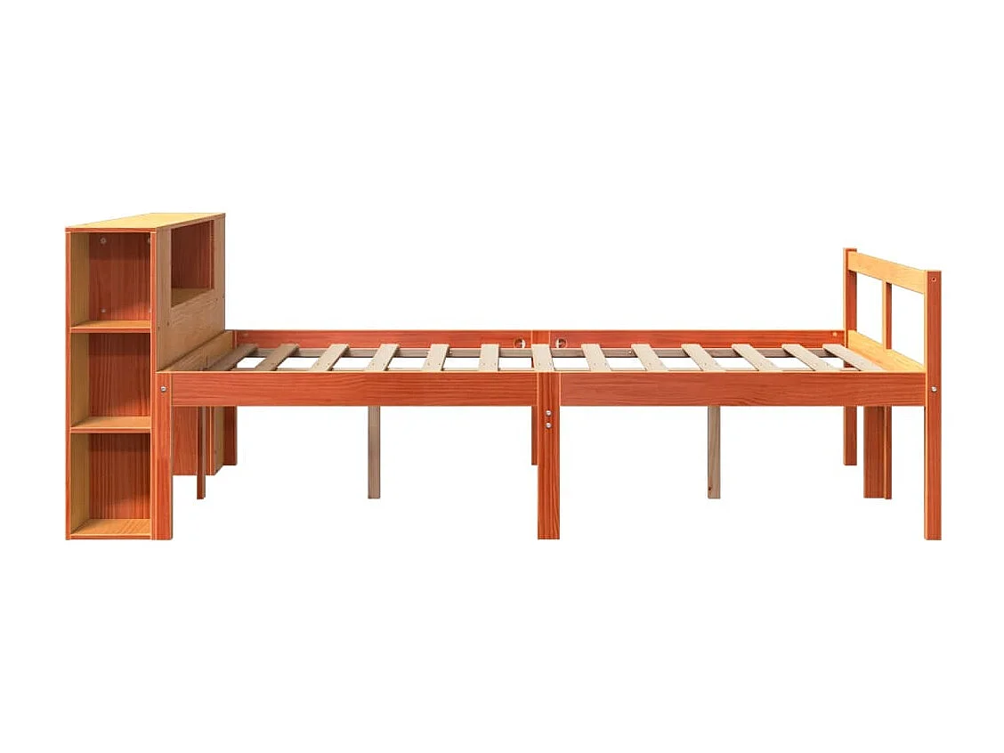 Lit bibliothèque sans matelas cire marron 160x200cm bois massif