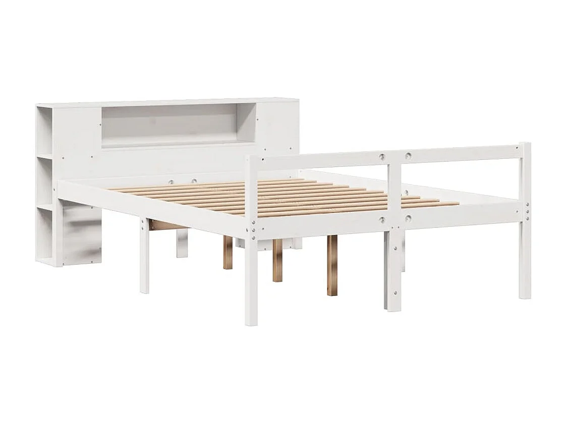 Cama con estantería sin colchón madera maciza blanca 135x190 cm