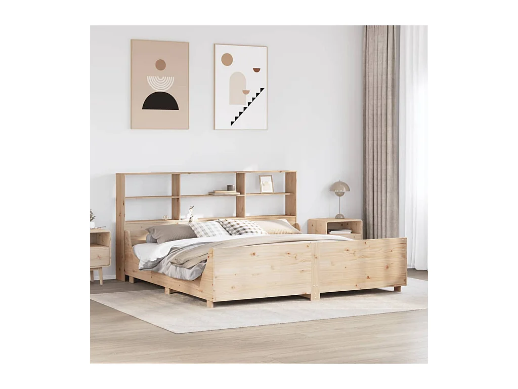 Lit bibliothèque sans matelas 180x200 cm bois massif