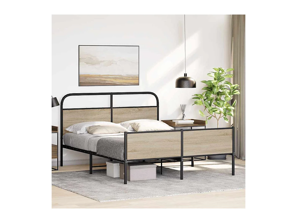 Estrutura de cama sem colchão 160x200 cm metal carvalho fumado